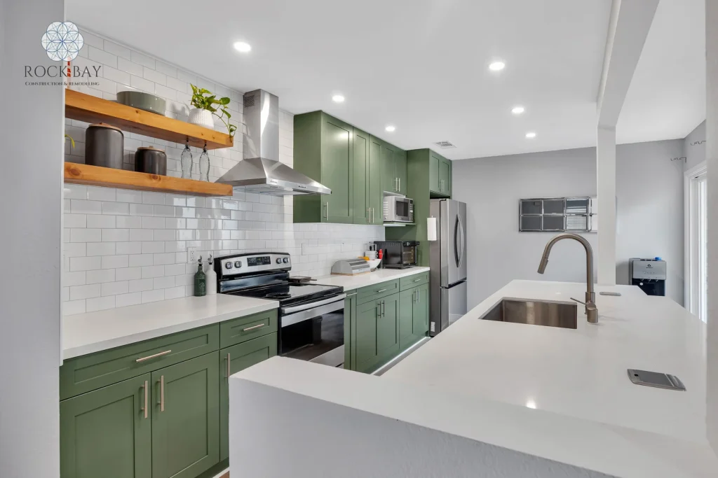 Kitchen home renovation white island countertop
